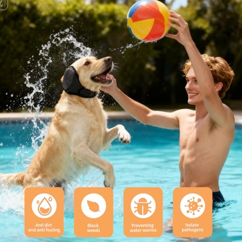 Ohrenschutz Hund, Gehörschutz für Hunde, Wasserdicht und Komfortabel Verstellbarer Schallschutz Ideal Stress und Angst zu Reduzieren, zum Baden Fellpflege Schwimmen für Gewitter und Feuerwerk (M)