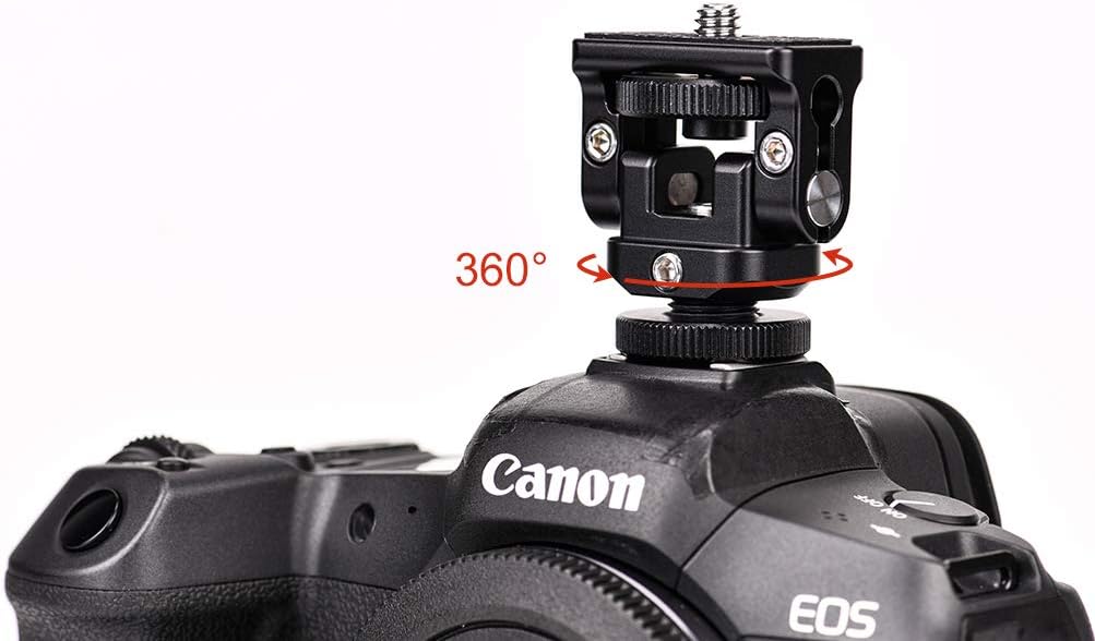 HB-03 mounted on a camera with 360 degree swivel indicated