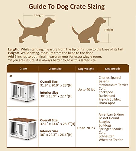 Zakkart White Dog Crate Furniture For Large Dogs Up To 70 Lbs. - Decorative Puppy Kennel W/Wide Farmhouse Table Top & Steel Bars - 37'' Wide - Modern Dog Crate Table, End Table, Nightstand #TOP6