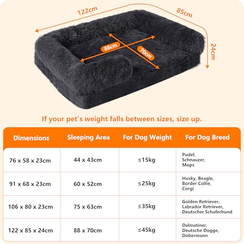 HMTOPE Orthopädisches Hundebett, Hundesofa, hohen Rand, Hundekissen, Hundekorb, Abnehmbar und waschbar, Grosse Hunde, 120 x 85 x 22 cm, Dunkelgrau