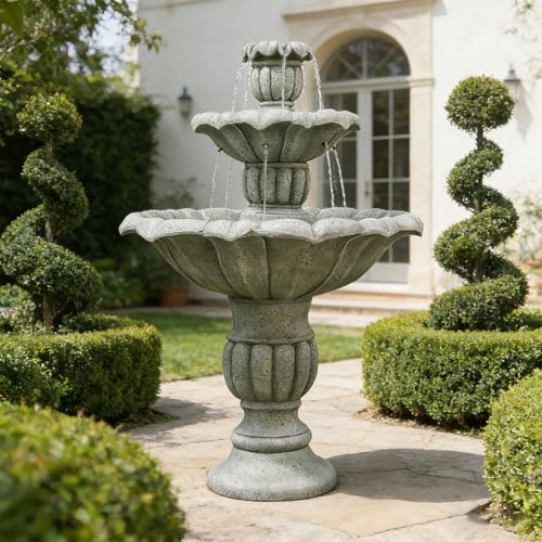 Naturefalls 39.5 Water Fountain Outdoor - Large Waterfall Fountain Outside 3-Tiers Cascading Fiber Reinforced Concrete Indoor and Outdoor Fountain for Garden Patio Backyard Lawn Yard Decor