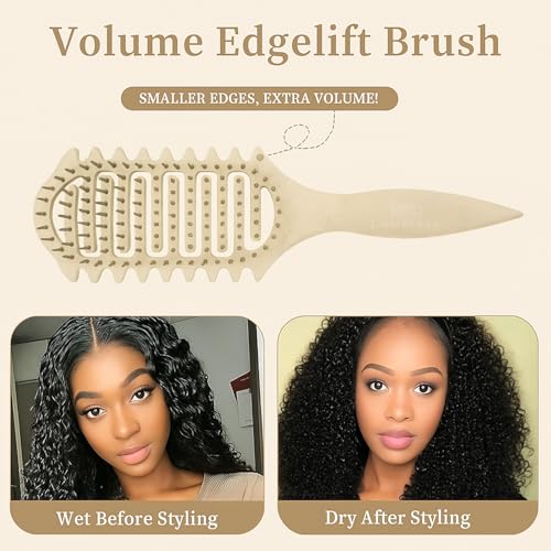 Image of Combelle Curl Defining Brush - 24 cm Vented Detangling & Volumizing Hair Brush for Curly Hair - Vegan Boar Bristles, Ergonomic Handle, Reduces Frizz & Defines Curls (Beige)