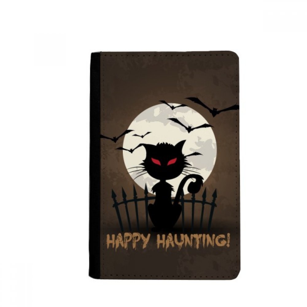 Halloween Night Cat Catoon Passport Holder Notecase Burse Wallet Cover Card Purse