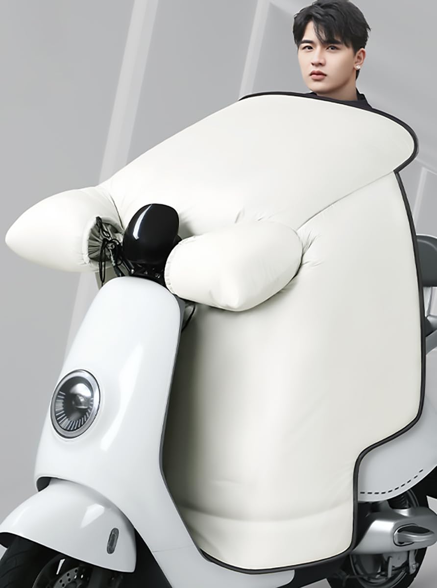 PILYON Couvre-Jambes de Scooter de Moto, Couverture de Tablier de Jambe, Couette Coupe épaissie, couvertures de Pare-Brise de vélo électrique Pare-Brise de Moto universels,White