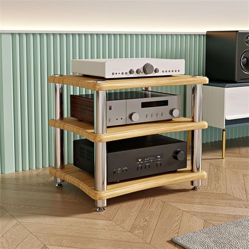 Mueble soporte para tocadiscos de vinilo de 3 niveles y estantería HiFi de madera para receptor AV 2