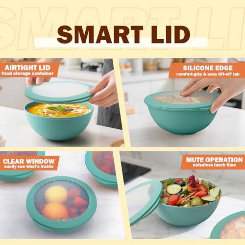 Image of 40 OZ Wheat Straw Bowls with Lids Set, 4 PCS Unbreakable Salad Bowls with Lid, Alternative Plastic Food Containers with Lids for Lunch, Microwave & Dishwasher Safe Kitchen Bowl Set, Green