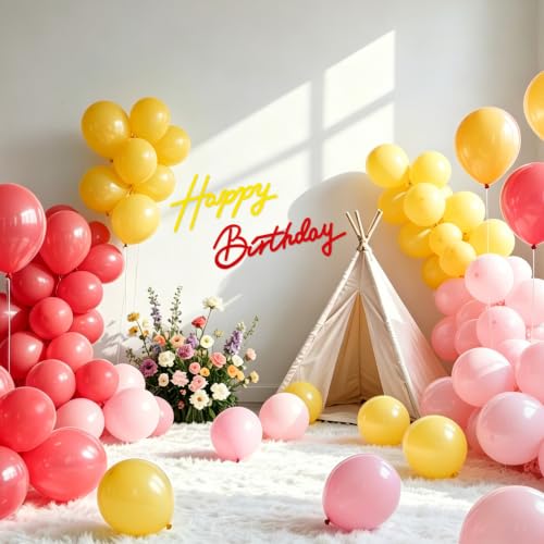 Image of TONIFUL Happy Birthday Sign for Backdrop - Red Yellow Felt Banner - Includes Dot Glue - Perfect for Birthday Party Backdrop,Wall Decr,Balloon Arch,Photo Background