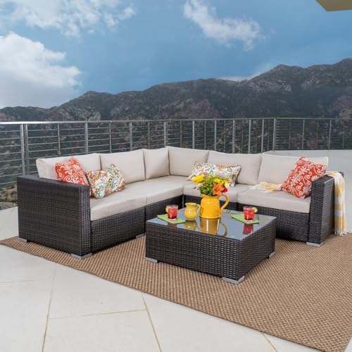 Image of Amazon Brand - Solimo Solara Outdoor Sofa Set | Balcony Sofa | Patio Furniture Sets | Conversation Sets | Wicker | Garden | Balcony | (Dark Brown- Cream)