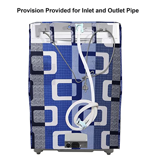 Image of Washing Machine Cover for Top Load 5kg to 7.5kg | Light Weight Dustproof Cover with Zip Enclosure | Geometric Fully Automatic Washer Protector for Indoor Outdoor Use | Size 23x23x35 Inch