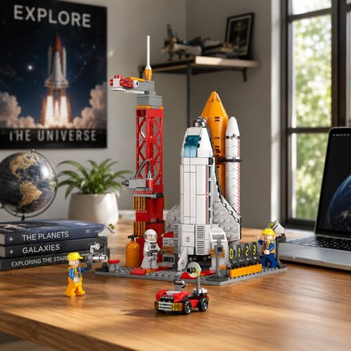 Image of Space Exploration Rocket & Launcher Building Blocks Set, 521+ PCS STEM Aerospace Construction Model Kit for Kids | Educational Building Toy | 1 Year Manufacturing Warranty