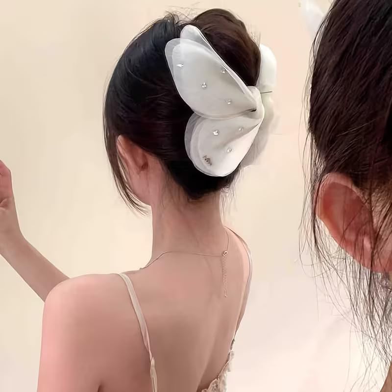 Diversa Butterfly Hair Clip, French Mesh Design with Sparkling Accents, Korean Style, Plastic,Hair Claw Clips for Women Girls, (Pack of 1) (Random Colour)