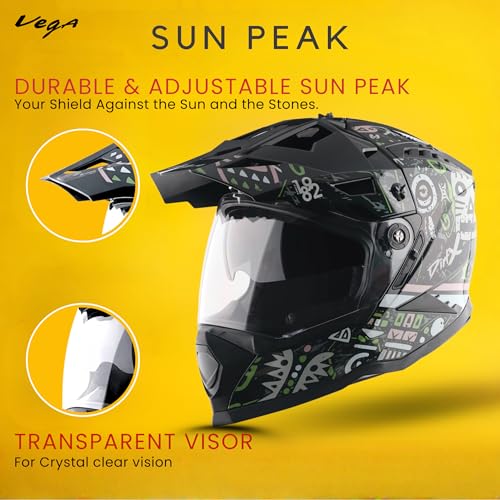 Image of Vega VF 11 Dirt-X Challenge Full Face Motorcycle Helmet with Shock Absorbing Shell, Aerodynamic Design, Ventilated Interior, Aggressive Racing Styling Black Grey -M