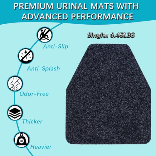 Image of Basima 6-Pack Urinal Mats, 17.5 inch x 20.5 inch Black - Absorbent, Splash Resistant, Non-Slip & Washable for Men's Bathroom, Home & Commercial Use, Restaurant, Hotel, Office, Gym, School, Airport & Mall