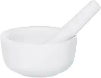 HIC Kitchen Almofariz e pilão para moer especiarias e ervas e comprimidos de esmagamento, porcelana branca fina