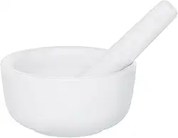 HIC Kitchen Almofariz e pilão para moer especiarias e ervas e comprimidos de esmagamento, porcelana branca fina