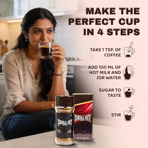 Image of SSKULLHIT Freeze Dried Instant Coffee Granules 100g | Premium Strong Blend Instant Coffee | Makes 50 Cups | 100% Pure | Rich Aroma | Premium Cafe Style Hot Or Cold Coffee At Home