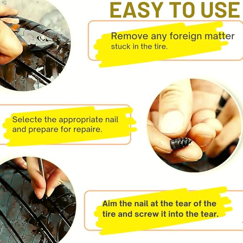 Image of DETACHI 20 Pc's (10Pcs Small & 10Pcs Big Screw) Car Tire Repair Nails, Tyre Repair Rubber Capsule Kit, Self-Service Tire Repair Screws Nail, Quick Puncture Repair Tools for Car, Motorcycle, ATV, Truck
