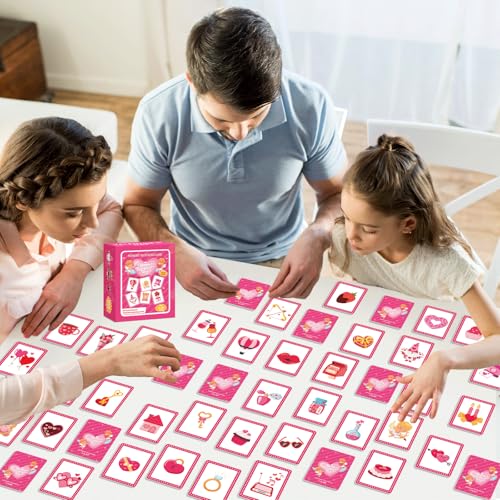 Image of gisgfim 100 PCS Memory Matching Game Valentine's Day Concentration Memory Games Card Educational Game for Kids Educational Ages 3-8 A Fun & Fast Heart Gnome Matching Games