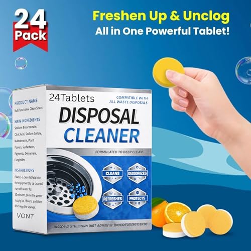 Image of VONT Yellow Bubble Tablets for Deep Cleaning | Multi-Use Foaming Tablets for Kitchen Sink, Drain, Pipes & Disposal | Helps Remove Residue & Refreshes with Active Foam | 24 Pack