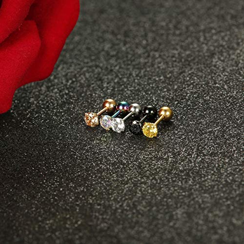 Loyallook 5 Pairs Stainless Steel Cubic Zirconia Stud Earring Ear Piercings For Women Girls 5 Colors 4-8Mm (F：multi 3Mm) #TOP4
