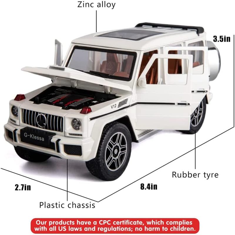 Image of PINQUE Kids New Car 1:24 G Klessa Diecast Alloy Metal Pull Back Car with Openable Doors Music Sound and Light Vehicle Toy Car for Boys (White)