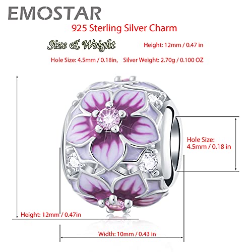 Magnolia Bloom Charms With Cz Fit Pandora Valentines Day Bracelet, 925 Sterling Silver Magnolia Flower Pale Cerise Enamel Beads, Gifts For Wife/Girlfriend/My First Mothers Day/Best Mom #TOP1
