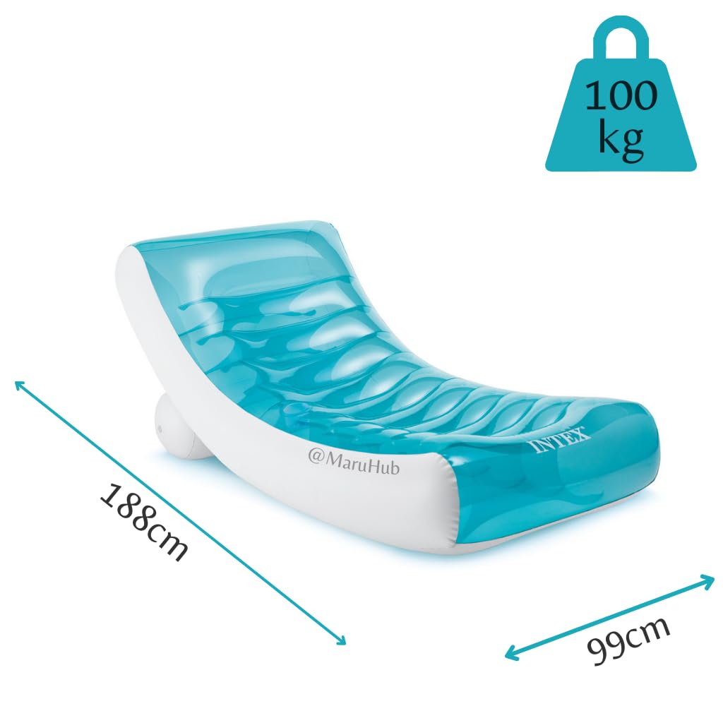 188x99cm Strongest Inflatable Sunbathing Pool Chair with Cup Holder & 100kg Weight Capacity | Poolside Relaxation Bed Rockin Lounge - Pack of 1 - Image 5 thumbnail