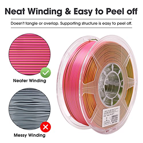 Image of eSUN Silk Mystic PLA Filament 1.75mm, Shiny Silk Three Color Co Extrusion 3D Printer Filament, 1KG (2.2 LBS) Spool 3D Printing Color Change Filament for 3D Printers,Gold Red Green