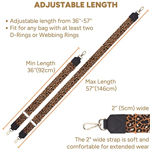 Image of BAKKO Purse Strap Replacement Top Grain Genuine Leather Ends Gold Metal Hardware 2 inch Wide Shoulder Strap for Crossbody Bags Handbags Messenger Duffel Bags Adjustable Length from 35 inch to 58 inch - Leopard
