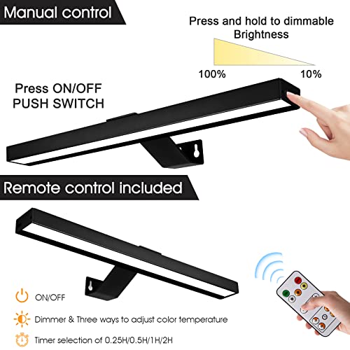 Wireless Picture Light Battery Operated, 16In Rechargeable Picture Light With Remote Control, 3 Lighting Modes, Dimming And Timer, Suitable For Displaying Wall Art, Picture Frames, And Dartboard #TOP4