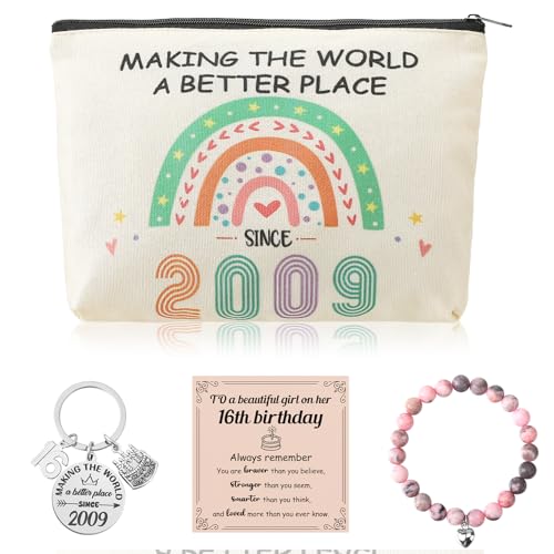 ViEinkaufen Regalos de cumpleaños número 16 para niñas, regalos de cumpleaños 16, bolsa de maquillaje, llavero inspirador, regalos de cumpleaños para niñas de 16 años, regalos para niñas de 16 años,