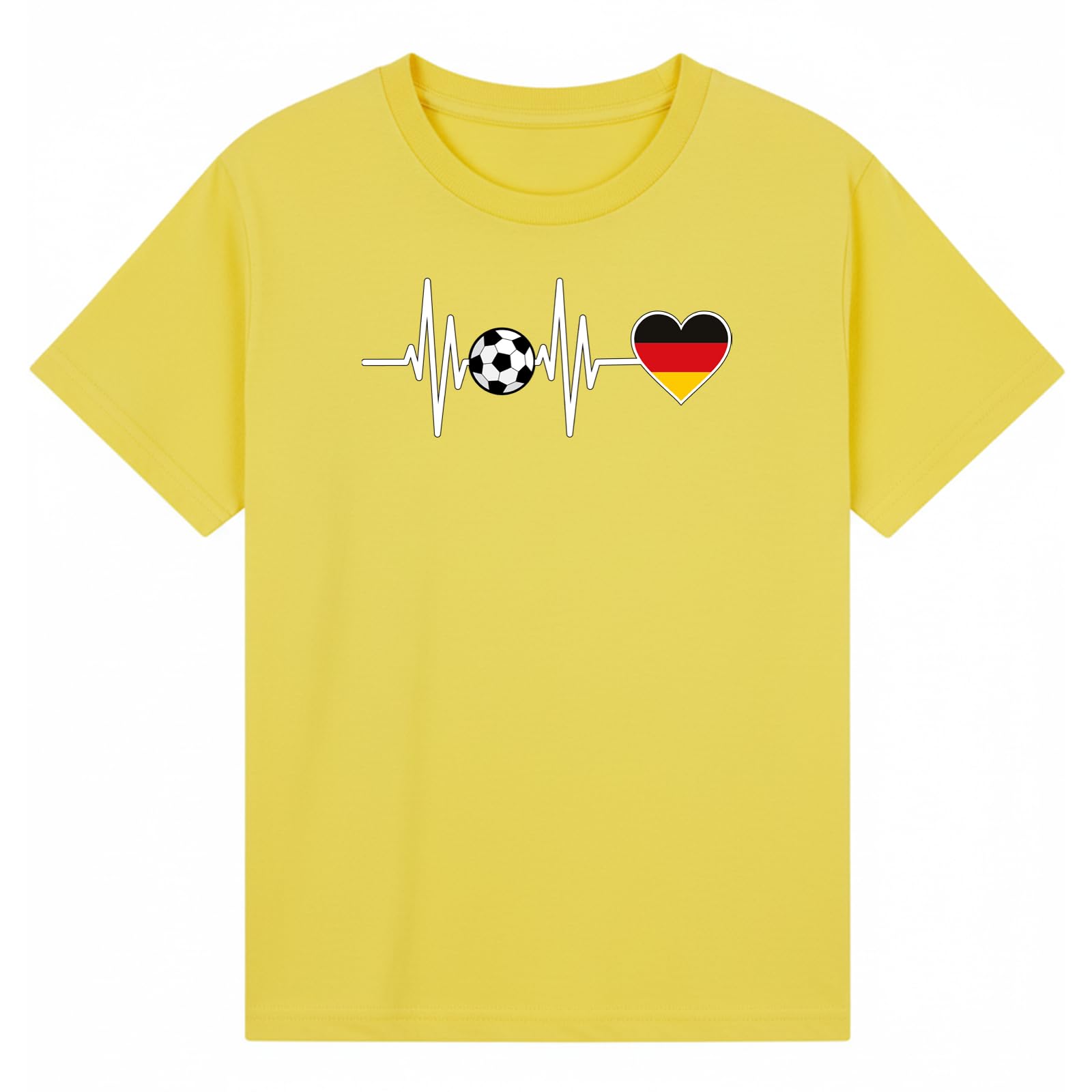 Soccer Football Heartbeat Germany Kids Graphic T-Shirt Tee for Boys and Girls Yellow 9-11Y