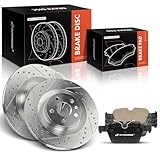 A-Premium 12.59 in (320 mm) Rear Drilled and Slotted Disc Brake Rotors + Ceramic Pads Kit Compatible with Select Volvo Models - XC90 2016 2017 2018 2019, 6-PC Set