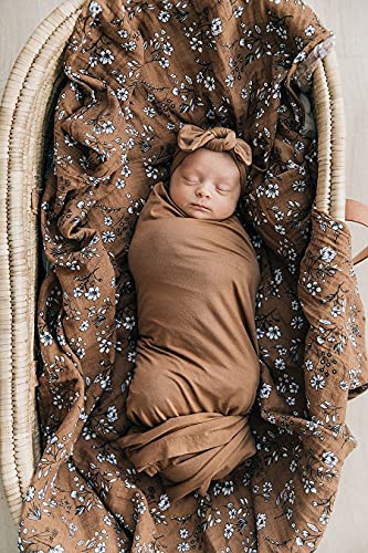 Image of Mebie Baby Mustard Stretch Swaddle, Modern and Neutral Swaddle Blanket for Baby Girl, Soft Baby Blankets, Newborn Swaddle Blanket, 0-3 Month, Comfy Wrap, Baby Essentials & Gifts (47 inch x 47 inch)