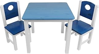 SunDeluxe Conjunto Infantil de Mesa y sillas: 1 Mesa + 2 sillas de Madera Maciza de Pino para niños - Mesa para Actividades Infantiles, Color:Azul