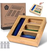 HOME EC Bamboo Ziplock Bag Organizer for Drawer - Plastic ziploc Bag Organizer for Drawer - Baggi...