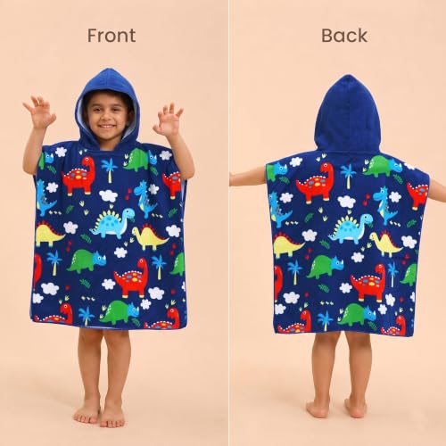 Image of Kids Poncho Towel 120x60 CM, Dinosaurs, Navy Blue