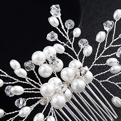 Mecresh Pente de cabelo de noiva feito à mão com pérolas simuladas acessório de cabelo de noiva Pin