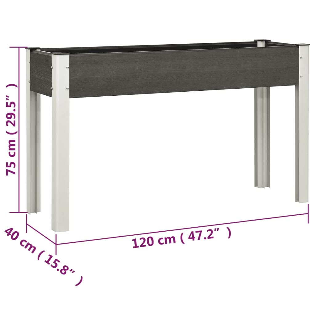 Garten-Hochbeet Grau aus langlebigem WPC mit Stahlrahmen 120x40x75 cm, offener Unterseite für optimale Belüftung, ideal für Garten, Balkon und Terrasse zur Pflanzenpflege