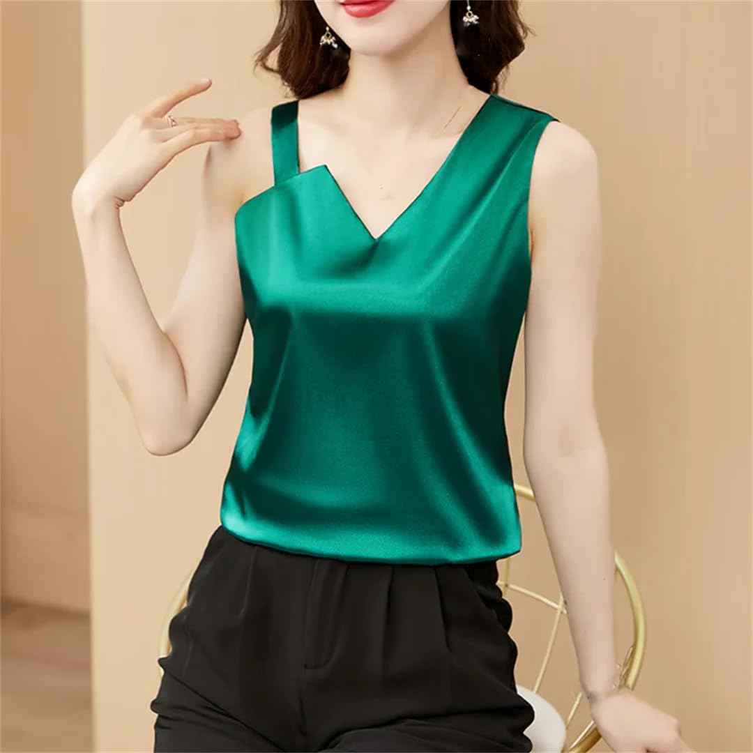 Donne Irregolare V-Collo Crop Slim Tinta unita Senza Maniche Top Canotte