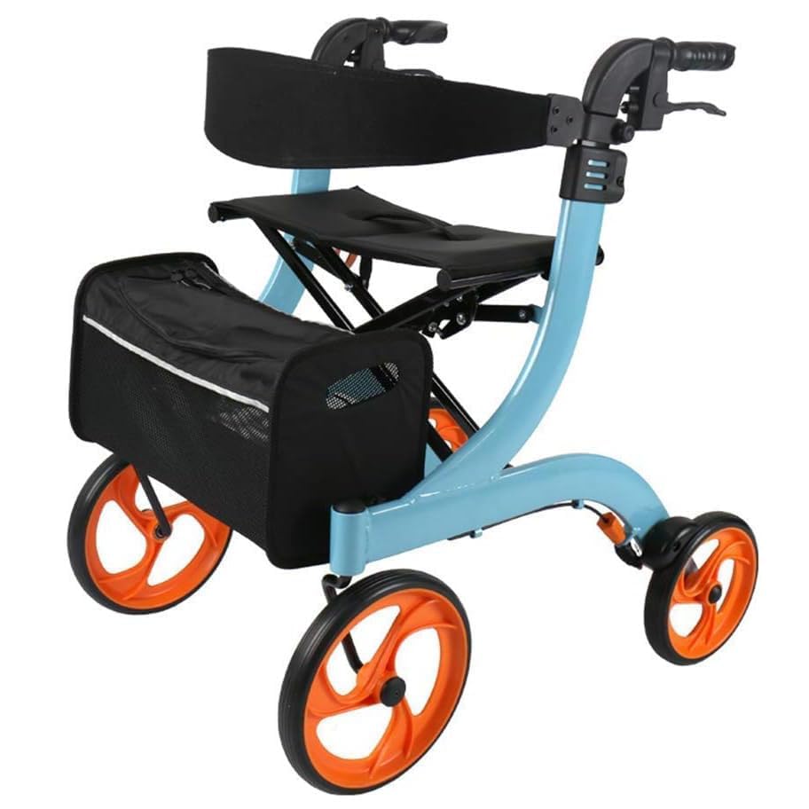 Deambulatore elettrico pieghevole per sedia a rotelle con doppio freno, altezza regolabile, borsa portaoggetti, aiuto per la mobilità per anziani e adulti, uso interno ed esterno