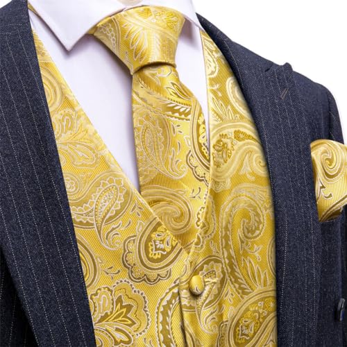 Silk Men Vest Tie Hanky Cufflinks Set Paisley Floral Waistcoat Sleeveless Jacket Wedding Business3
