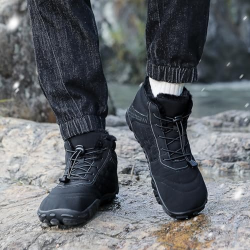 Image of Winter Footwear Barefoot Shoes Women Men Zero Drop Barefoot Hiking Boots Slip On Warm Waterproof Snow Boot Minimalist Wide Toe Ankle Booties Five Finger Hike Shoes Outdoor