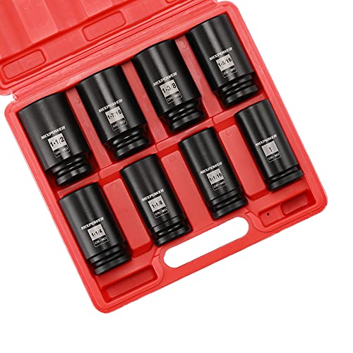 Image of MIXPOWER 3 /4-Inch Drive Deep Impact Socket Set, Inch, Cr-Mo, 6-Point, 1-Inch - 1-1 /2-Inch, 8-Piece 3 /4 inch Dr. Deep Spindle Axle Nut Impact Socket Set