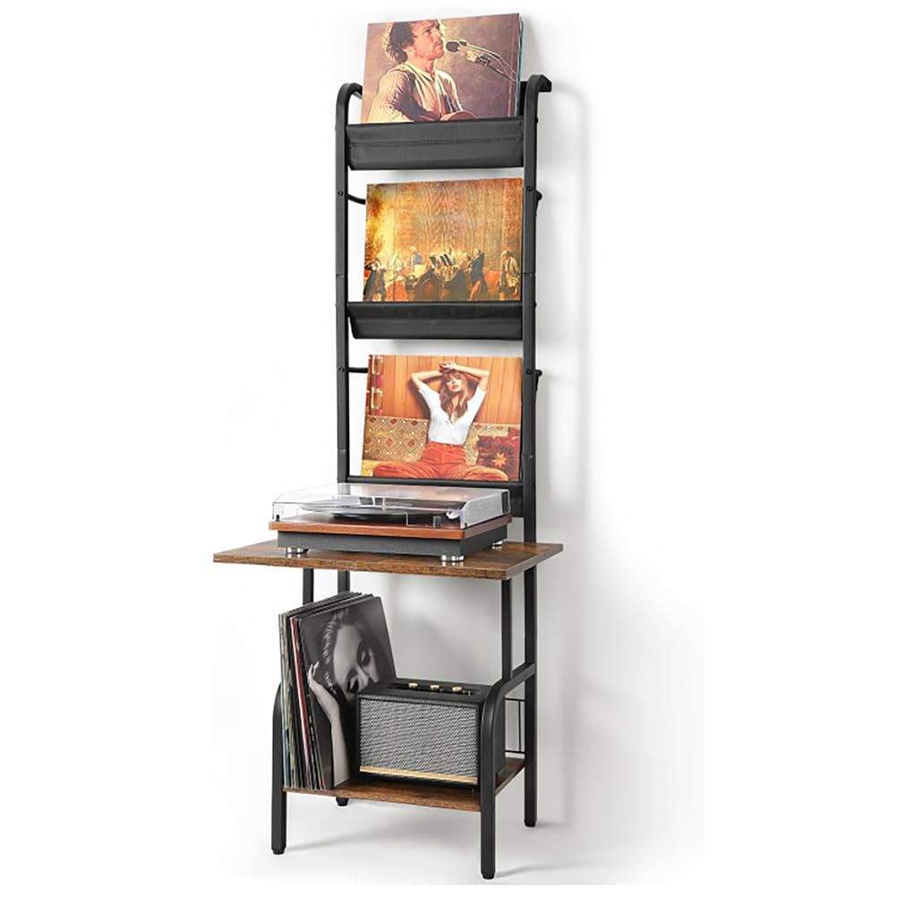 Meuble pour tourne-disque avec étagère porte-disques robuste à grande capacité