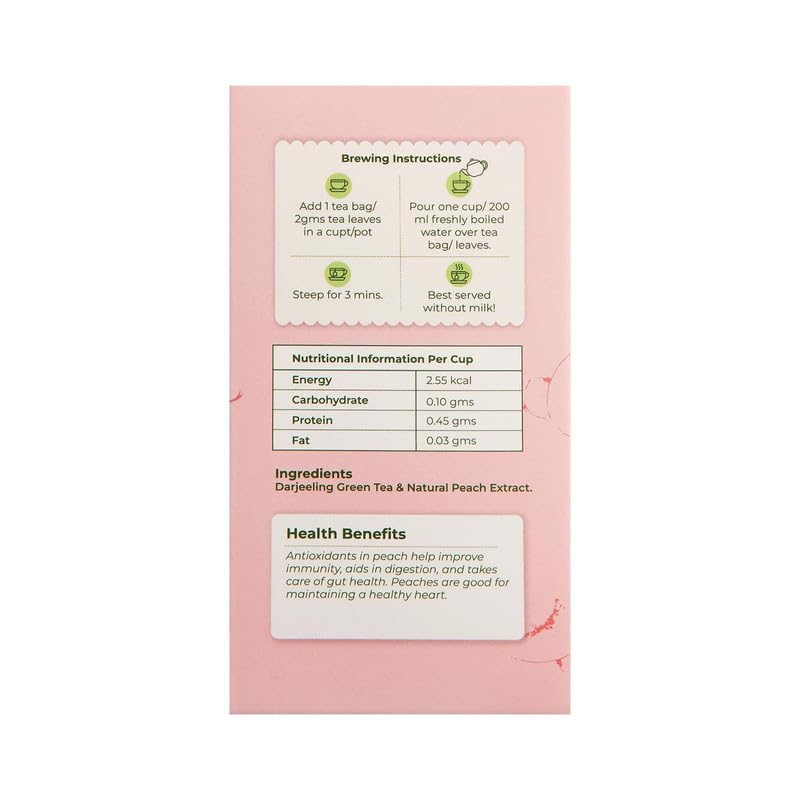 Image of Peach Delight Tea (15 Pyramid Tea Bags) - Fruity & Refreshing | Low Caffeine | Deliciously Vibrant Blend | Herbal Tea | Green Tea