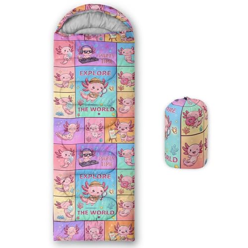 Image of QOOMO Axolotl Cute Camping Sleeping Bags,3 Season Warm & Cool Weather,Lightweight,Waterproof Sleeping Bags for Adults & Kids,Traveling,and Outdoors