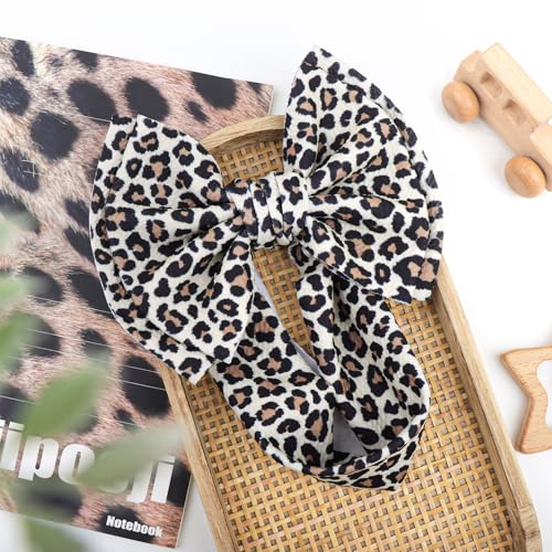 YanJie Bows for Baby Girl Leopard Print Headbands for Girls 7’’ Brown Bow Toddler Hair Accessories Newborn Infant Baby Headband 6