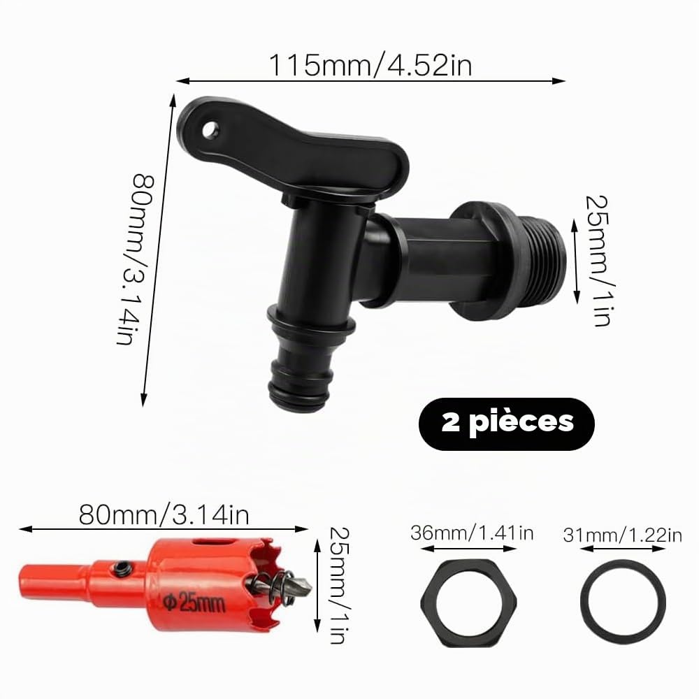 Robinet Cuve Plastique, Robinet Recuperateur Eau de Pluie avec Joint 3/4" Robinet pour Citerne Pluies avec Ruban étanche Boucle Filetée pour le Jardin l'Industrie Recuperateur Eau de Pluies