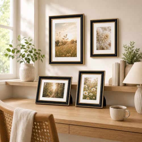 QOTIB 5x7 Picture Frame with 4x6 Mat, Black with Gold Trim Photo Frame, Display 4x6 with Mat or 5x7 without Mat, Shatter-Resistant Plexiglass Front, Tabletop or Wall Display, 1 Pack - Image 4